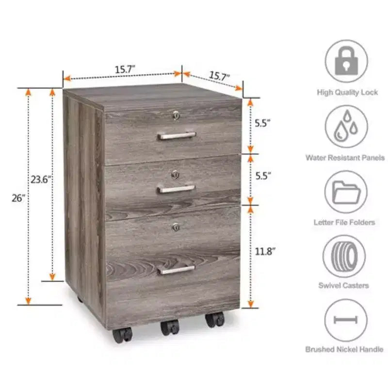 Mobile archivio verticale Karl Home a 3 cassetti in MDF grigio, larghezza 40 cm