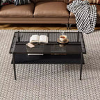 Okak Modern Rectangle Coffee Tables with Gray Tempered Glass Top and Black Legs for Living Room/Office, Space-Saving