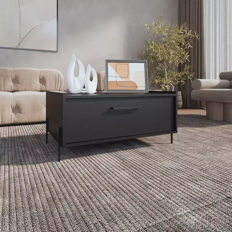 Okak 15 High Minimalistic Rectangle Coffee Tables with Pull Down Cabinet and Open Shelf for Living Room/Office, Space-Saving