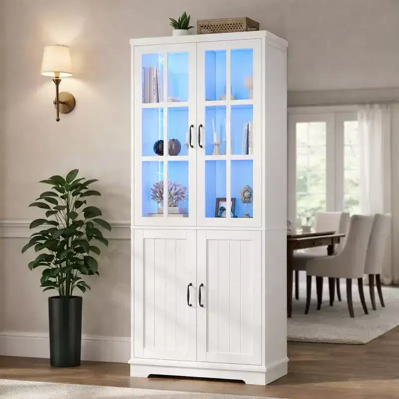 AMERLIFE 71Tall Storage Cabinet with LED Lights, Large Bookcase with Acrylic Glass Doors