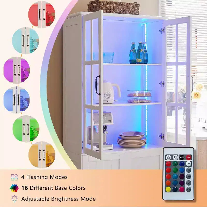 AMERLIFE Armoire de rangement haute 180 cm avec lumières LED, grande bibliothèque avec portes en verre acrylique