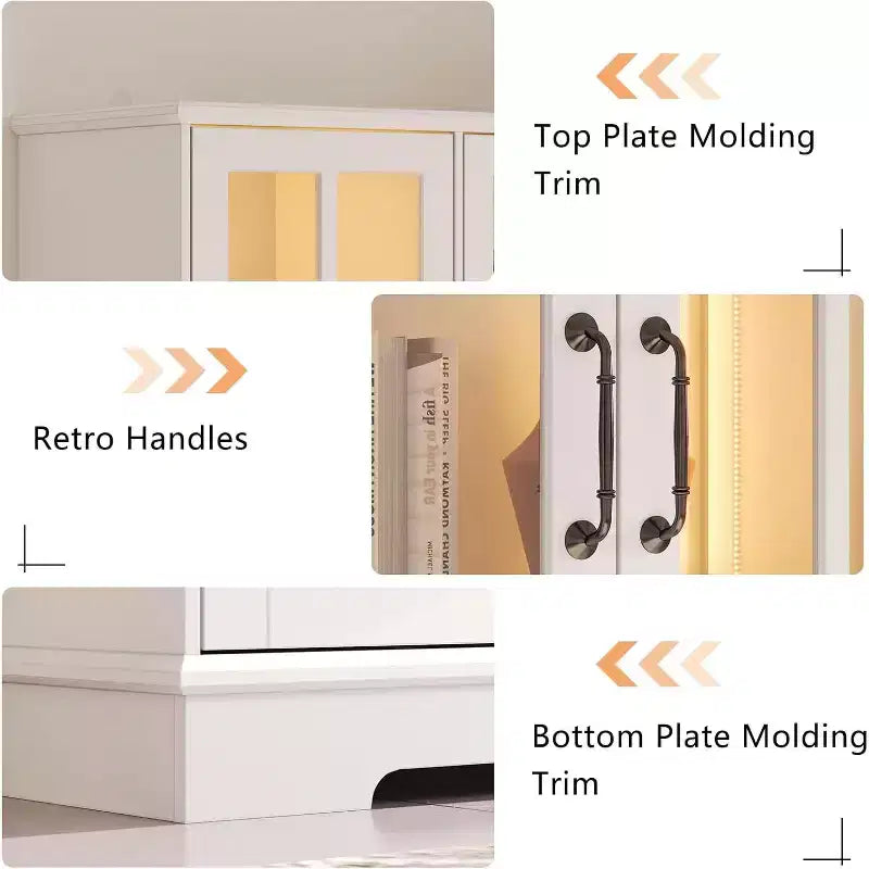 AMERLIFE Armoire de rangement haute 180 cm avec lumières LED, grande bibliothèque avec portes en verre acrylique