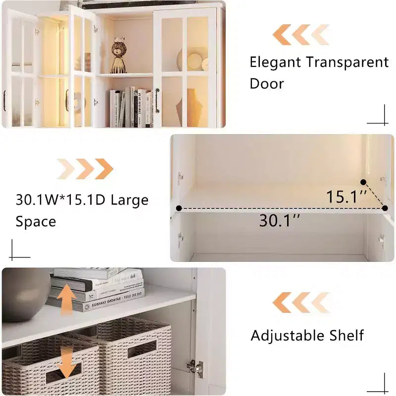 AMERLIFE Mobile Contenitore Alto 180 cm con Luci a LED, Grande Libreria con Ante in Vetro Acrilico