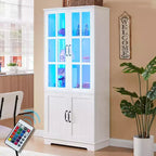 AMERLIFE Mobile Contenitore Alto 180 cm con Luci a LED, Grande Libreria con Ante in Vetro Acrilico