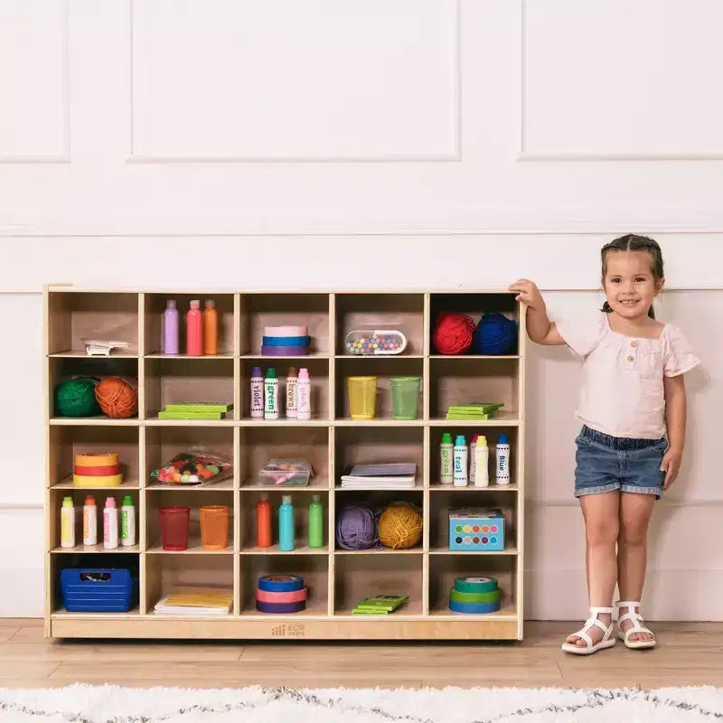 ECR4Kids Mobile 25 Cesti Contenitore Armadietto, 5x5, Arredo per Classe, Naturale