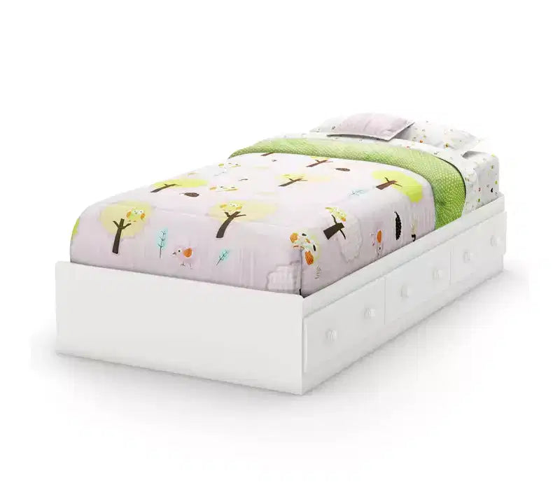 HomeStock 14.75 in.H Twin Size White with Storage Beds made of Particle Board Bed Frame