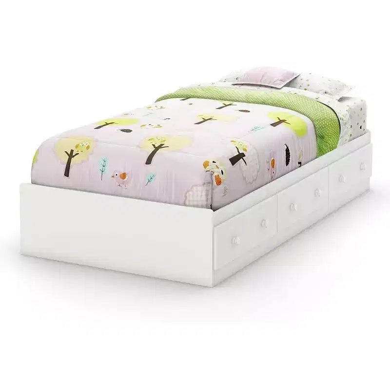 HomeStock Lit simple blanc de 37,46 cm H avec rangements, en aggloméré