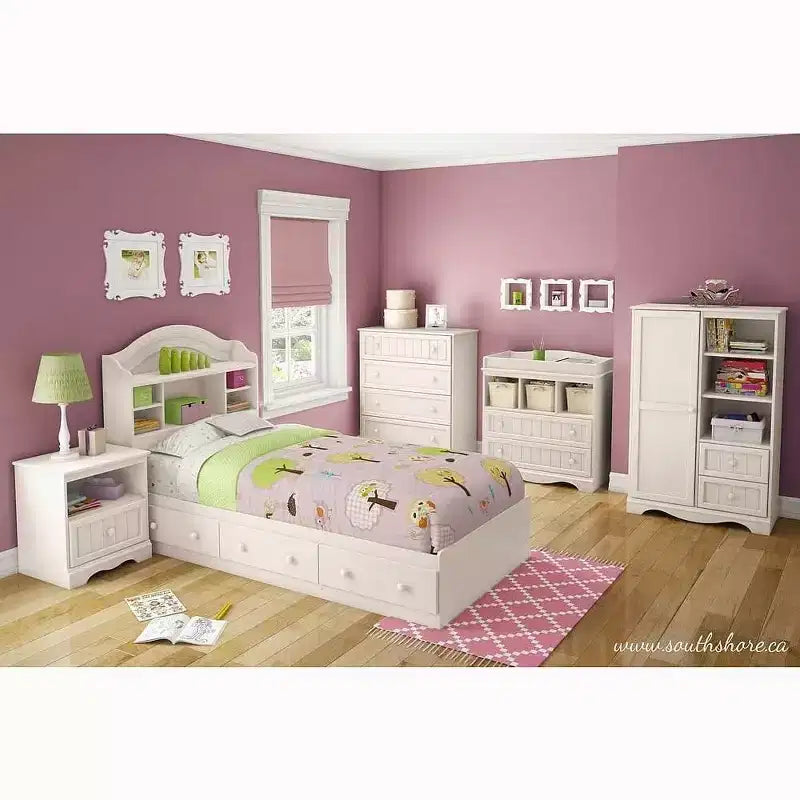 HomeStock Lit simple blanc de 37,46 cm H avec rangements, en aggloméré