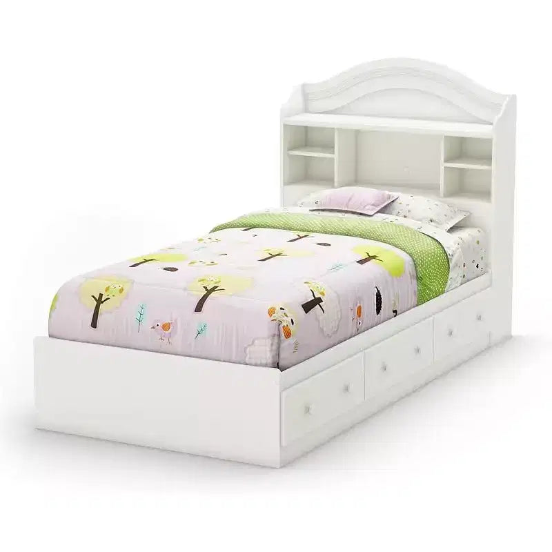 HomeStock Lit simple blanc de 37,46 cm H avec rangements, en aggloméré