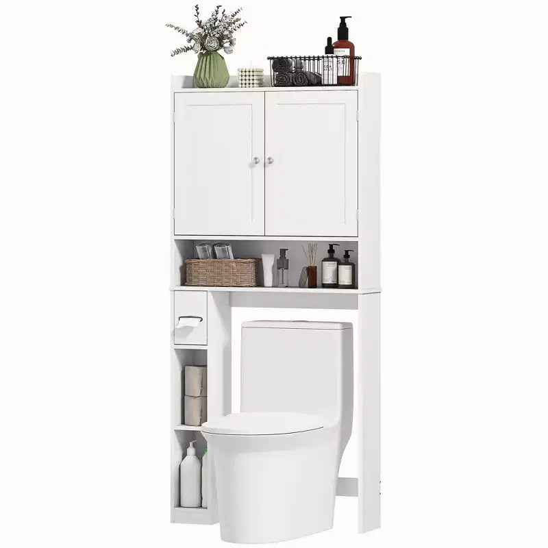 HOMCOM Armadietto da Bagno Salvaspazio Sopra il Water, Mobile Bagno con 2 Ante, Porta Carta Igienica, Organizzatore per Bagno Verticale Indipendente