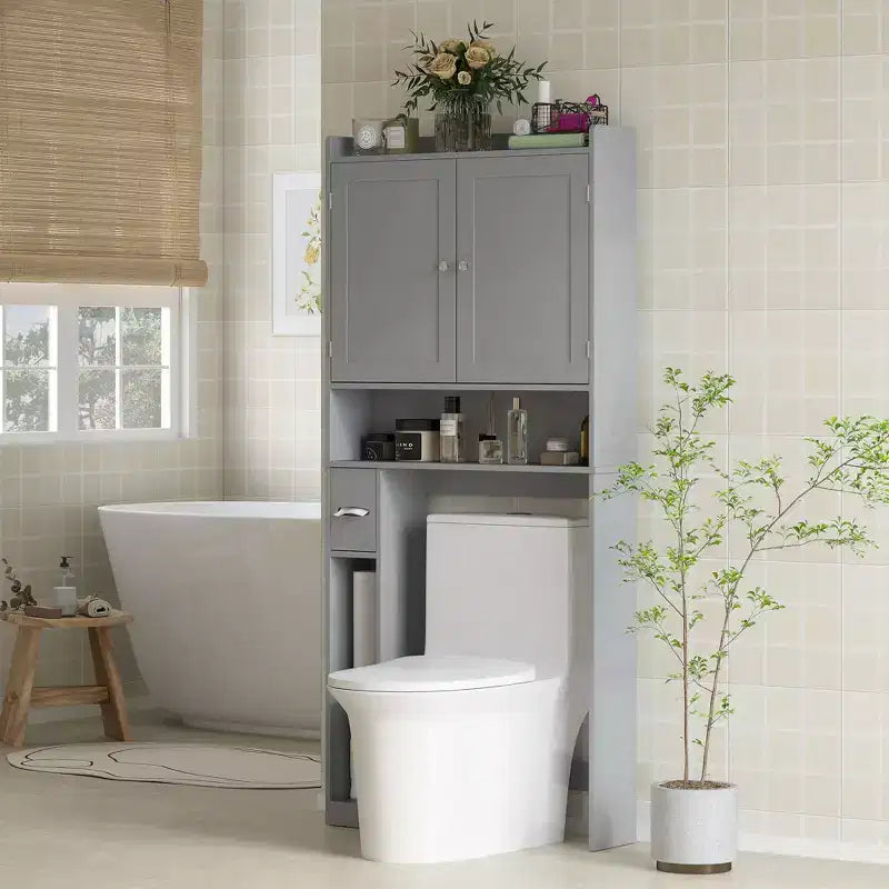 HOMCOM Armadietto da Bagno Salvaspazio Sopra il Water, Mobile Bagno con 2 Ante, Porta Carta Igienica, Organizzatore per Bagno Verticale Indipendente