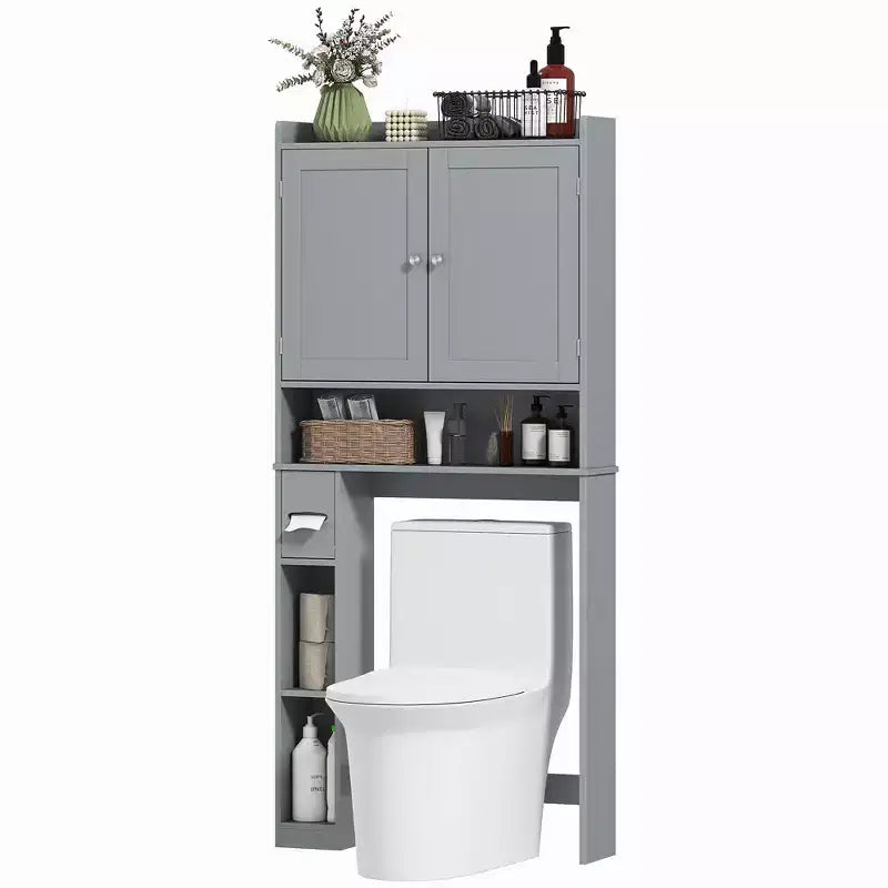 HOMCOM Armadietto da Bagno Salvaspazio Sopra il Water, Mobile Bagno con 2 Ante, Porta Carta Igienica, Organizzatore per Bagno Verticale Indipendente