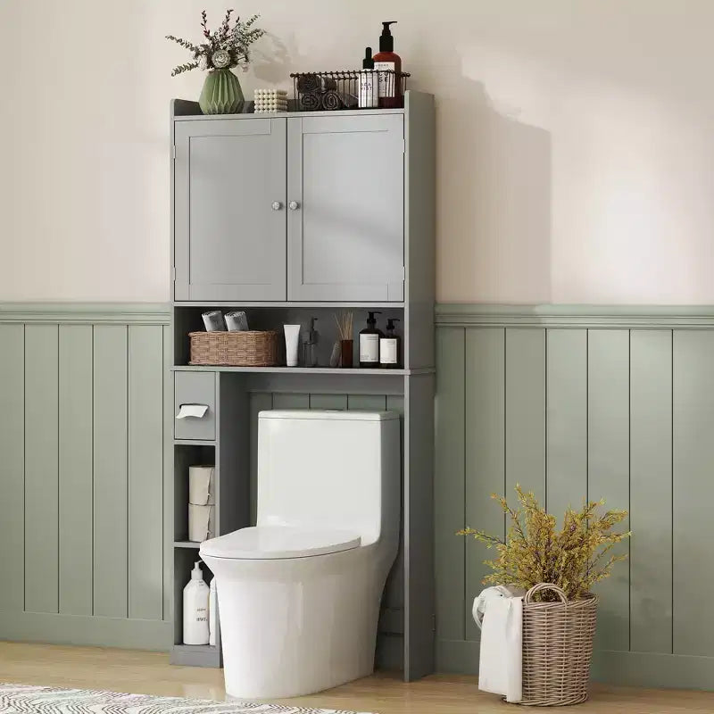 HOMCOM Armadietto da Bagno Salvaspazio Sopra il Water, Mobile Bagno con 2 Ante, Porta Carta Igienica, Organizzatore per Bagno Verticale Indipendente
