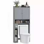 HOMCOM Over the Toilet Storage Cabinet, Modern Above Toilet Bathroom Organizer with 2 Doors, Toilet Paper Holder, Freestanding Space Saver