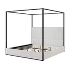 Letto a baldacchino Queen/King Size in Metallo, con testiera alta imbottita in velluto a coste, Beige+Oro/Nero+Bianco-ModernLuxe