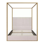 Letto a baldacchino Queen/King Size in Metallo, con testiera alta imbottita in velluto a coste, Beige+Oro/Nero+Bianco-ModernLuxe