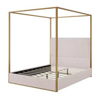 Letto a baldacchino Queen/King Size in Metallo, con testiera alta imbottita in velluto a coste, Beige+Oro/Nero+Bianco-ModernLuxe