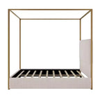 Letto a baldacchino Queen/King Size in Metallo, con testiera alta imbottita in velluto a coste, Beige+Oro/Nero+Bianco-ModernLuxe