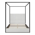 Letto a baldacchino Queen/King Size in Metallo, con testiera alta imbottita in velluto a coste, Beige+Oro/Nero+Bianco-ModernLuxe