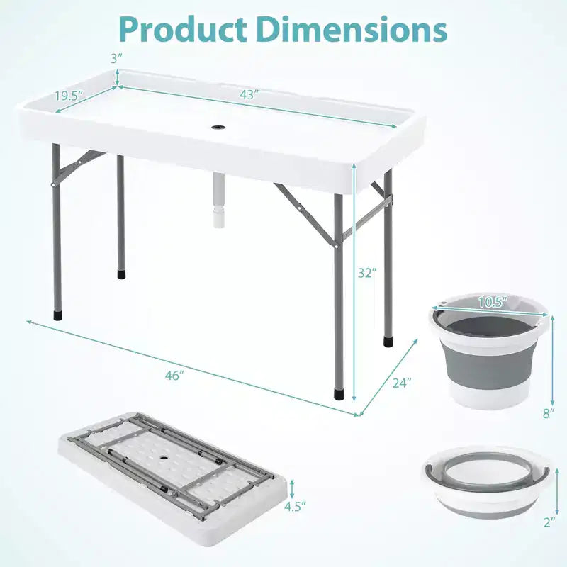 Costway Tavolo Pieghevole Frigo 4 Piedi Refrigeratore da Esterno Portatile con Vasca Grande