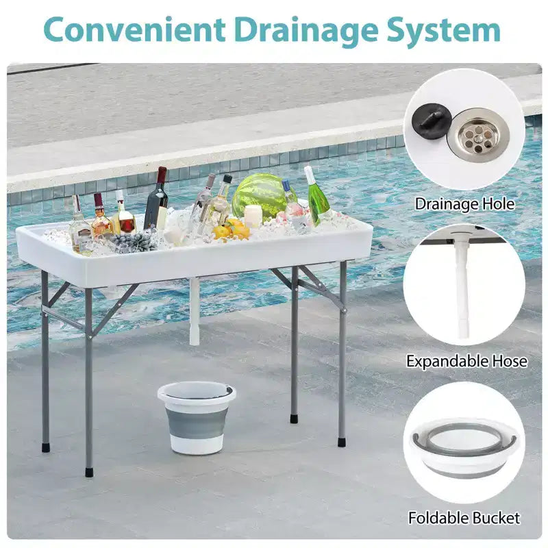 Costway Tavolo Pieghevole Frigo 4 Piedi Refrigeratore da Esterno Portatile con Vasca Grande