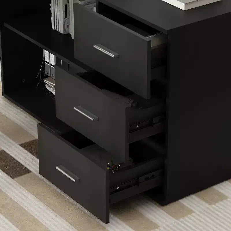 Scrivania da Ufficio a Pedistallo Singolo Famapy: Postazione di Lavoro Modulare con Organizzatore a 3 Cassetti, Ripiano Aperto e Spazio di Archiviazione Regolabile Scrivania per Computer per l'Home Office