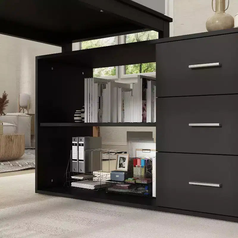 Scrivania da Ufficio a Pedistallo Singolo Famapy: Postazione di Lavoro Modulare con Organizzatore a 3 Cassetti, Ripiano Aperto e Spazio di Archiviazione Regolabile Scrivania per Computer per l'Home Office