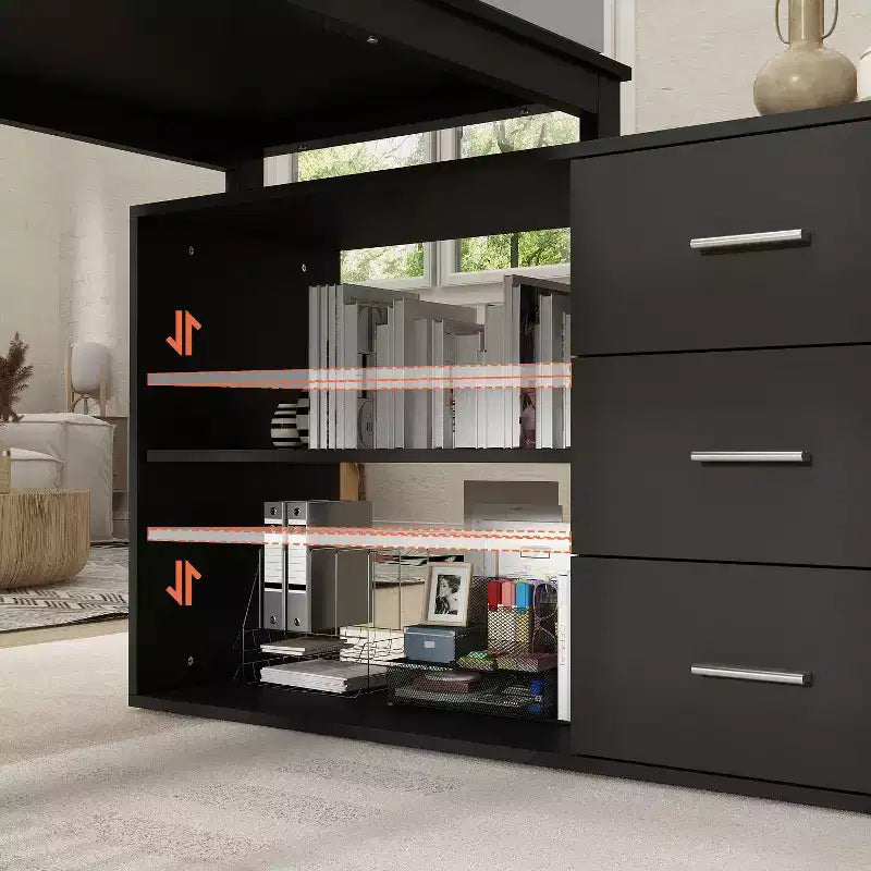 Scrivania da Ufficio a Pedistallo Singolo Famapy: Postazione di Lavoro Modulare con Organizzatore a 3 Cassetti, Ripiano Aperto e Spazio di Archiviazione Regolabile Scrivania per Computer per l'Home Office