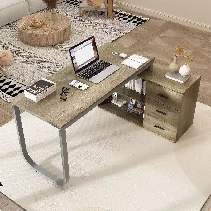 Scrivania da Ufficio a Pedistallo Singolo Famapy: Postazione di Lavoro Modulare con Organizzatore a 3 Cassetti, Ripiano Aperto e Spazio di Archiviazione Regolabile Scrivania per Computer per l'Home Office