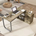 Scrivania da Ufficio a Pedistallo Singolo Famapy: Postazione di Lavoro Modulare con Organizzatore a 3 Cassetti, Ripiano Aperto e Spazio di Archiviazione Regolabile Scrivania per Computer per l'Home Office