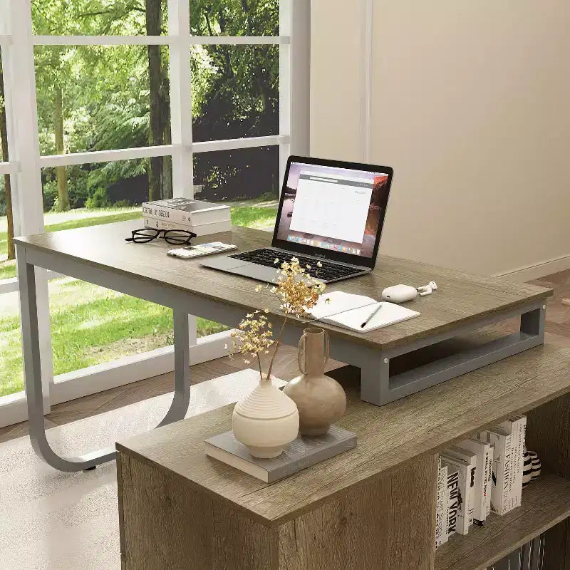Scrivania da Ufficio a Pedistallo Singolo Famapy: Postazione di Lavoro Modulare con Organizzatore a 3 Cassetti, Ripiano Aperto e Spazio di Archiviazione Regolabile Scrivania per Computer per l'Home Office