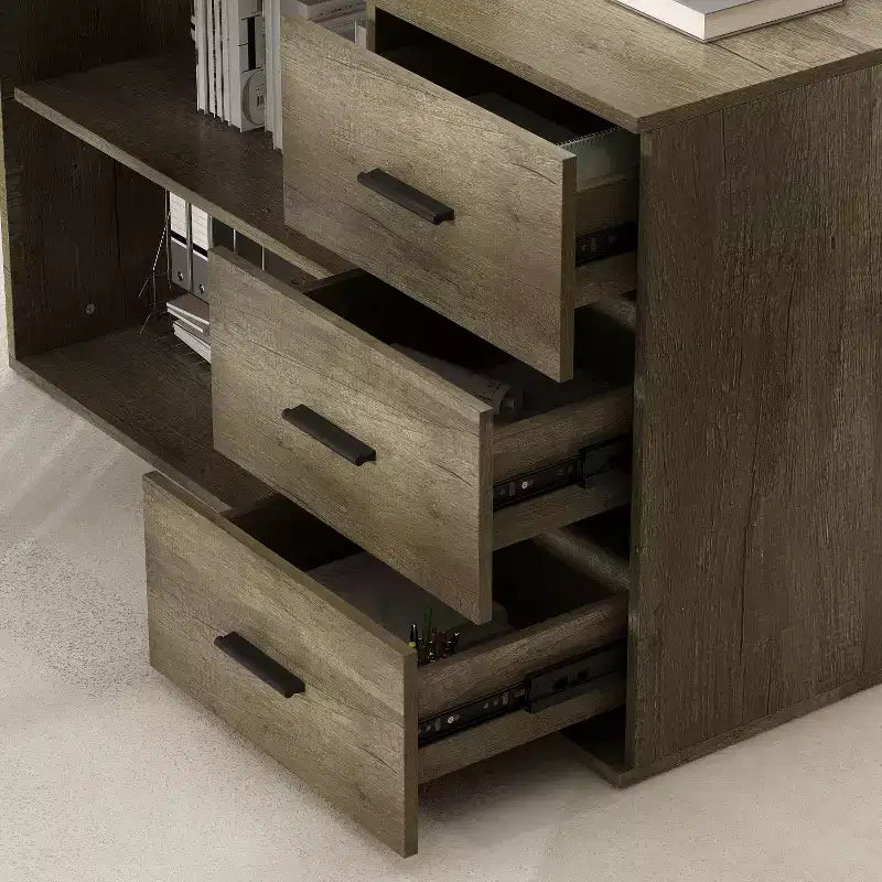 Scrivania da Ufficio a Pedistallo Singolo Famapy: Postazione di Lavoro Modulare con Organizzatore a 3 Cassetti, Ripiano Aperto e Spazio di Archiviazione Regolabile Scrivania per Computer per l'Home Office