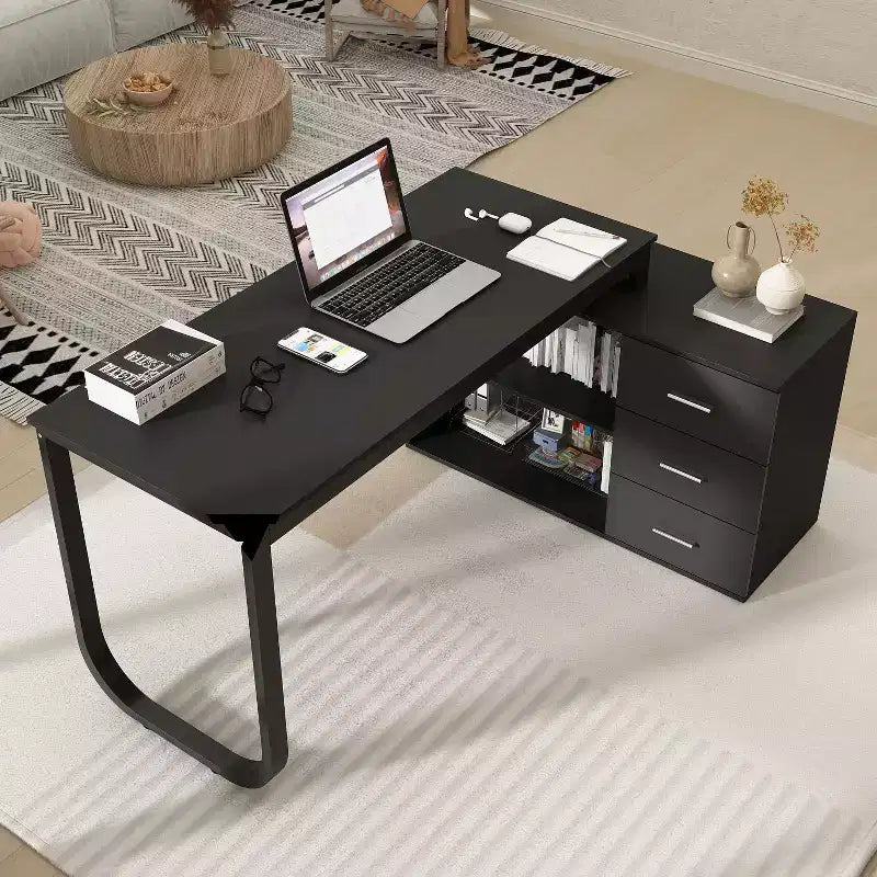 Bureau individuel Famapy : poste de travail modulaire avec organisateur à 3 tiroirs, étagère ouverte et rangement réglable - bureau d'ordinateur pour la maison