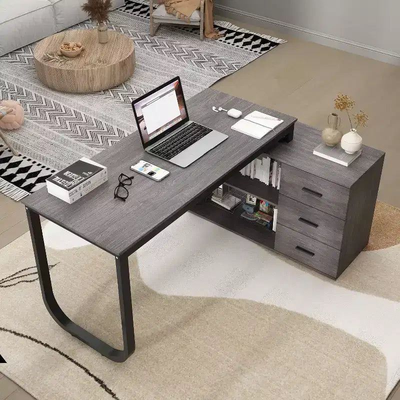 Scrivania da Ufficio a Pedistallo Singolo Famapy: Postazione di Lavoro Modulare con Organizzatore a 3 Cassetti, Ripiano Aperto e Spazio di Archiviazione Regolabile Scrivania per Computer per l'Home Office