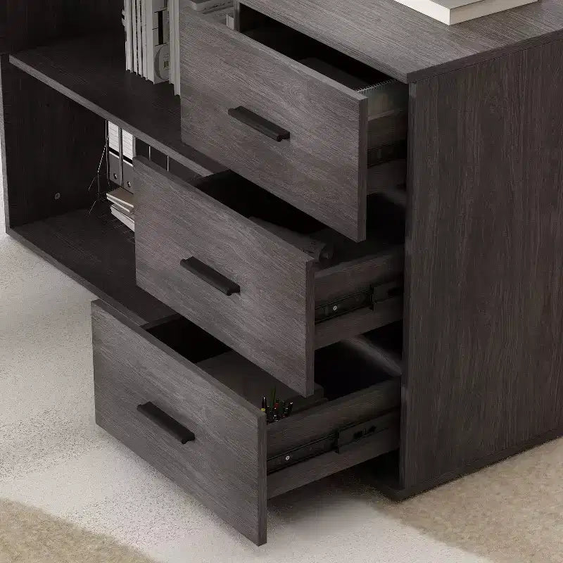 Scrivania da Ufficio a Pedistallo Singolo Famapy: Postazione di Lavoro Modulare con Organizzatore a 3 Cassetti, Ripiano Aperto e Spazio di Archiviazione Regolabile Scrivania per Computer per l'Home Office