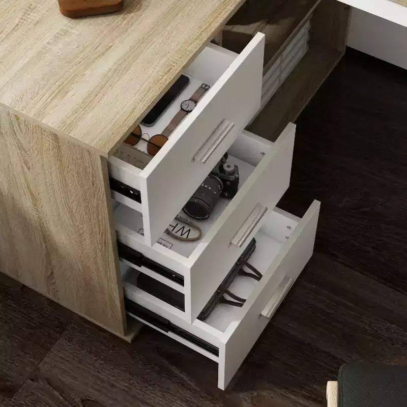 Scrivania da Ufficio a Pedistallo Singolo Famapy: Postazione di Lavoro Modulare con Organizzatore a 3 Cassetti, Ripiano Aperto e Spazio di Archiviazione Regolabile Scrivania per Computer per l'Home Office