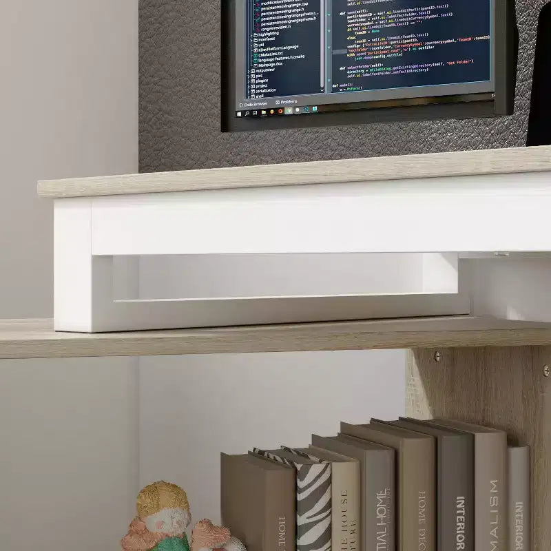 Scrivania da Ufficio a Pedistallo Singolo Famapy: Postazione di Lavoro Modulare con Organizzatore a 3 Cassetti, Ripiano Aperto e Spazio di Archiviazione Regolabile Scrivania per Computer per l'Home Office