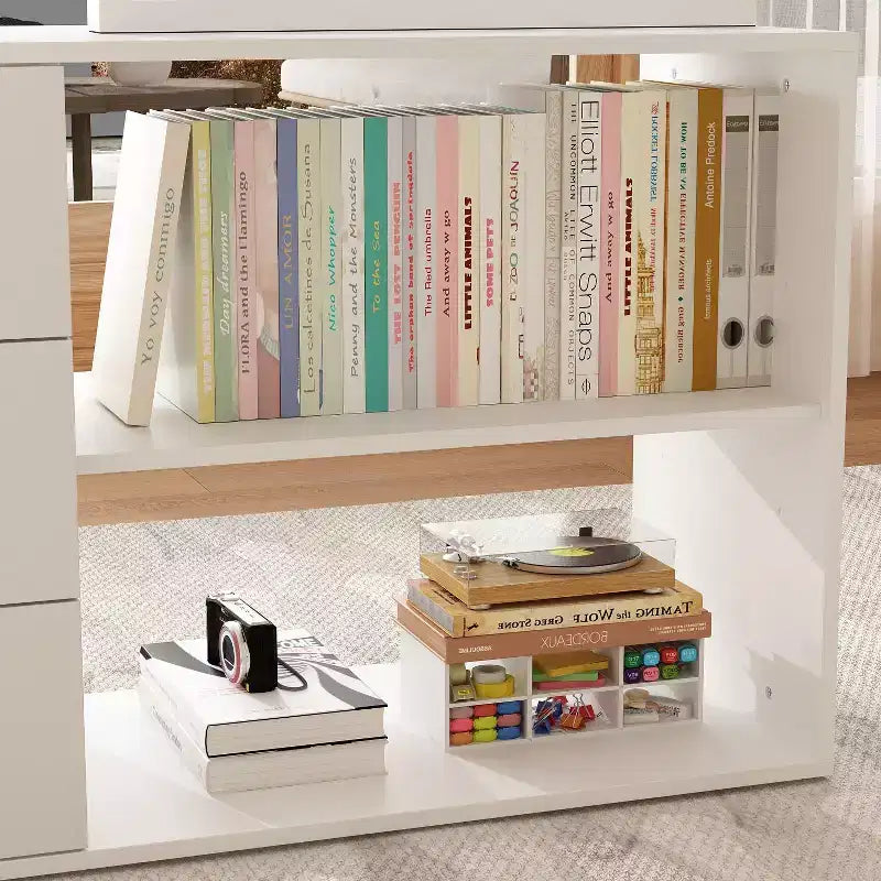 Scrivania da Ufficio a Pedistallo Singolo Famapy: Postazione di Lavoro Modulare con Organizzatore a 3 Cassetti, Ripiano Aperto e Spazio di Archiviazione Regolabile Scrivania per Computer per l'Home Office