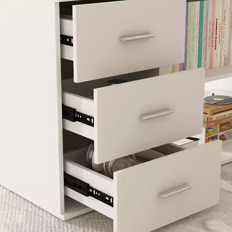 Scrivania da Ufficio a Pedistallo Singolo Famapy: Postazione di Lavoro Modulare con Organizzatore a 3 Cassetti, Ripiano Aperto e Spazio di Archiviazione Regolabile Scrivania per Computer per l'Home Office