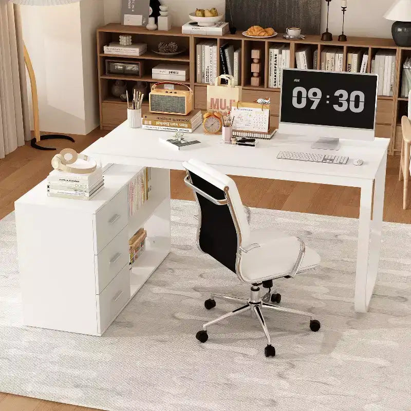 Scrivania da Ufficio a Pedistallo Singolo Famapy: Postazione di Lavoro Modulare con Organizzatore a 3 Cassetti, Ripiano Aperto e Spazio di Archiviazione Regolabile Scrivania per Computer per l'Home Office