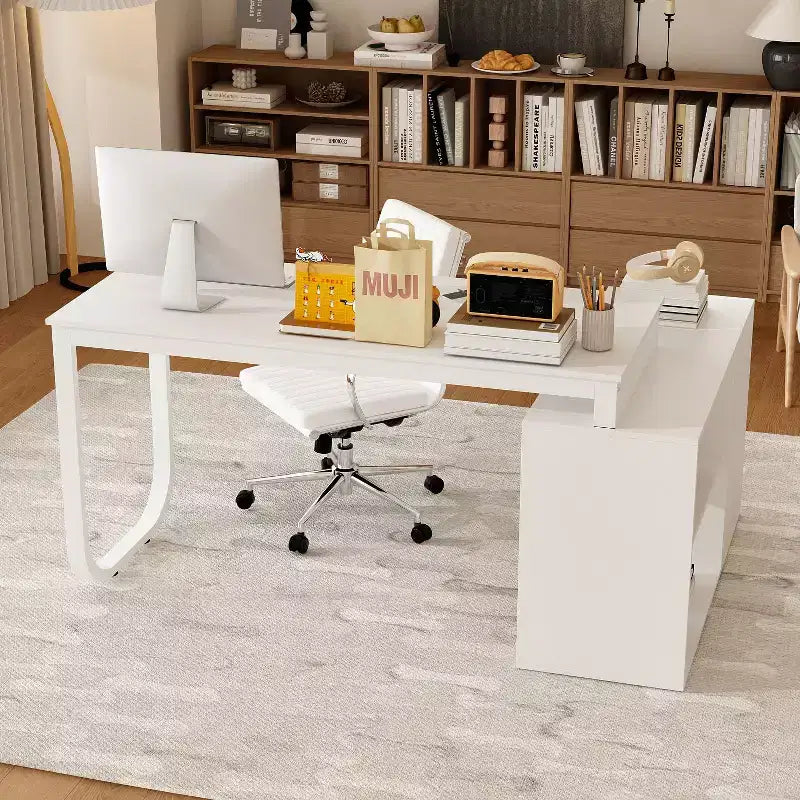 Scrivania da Ufficio a Pedistallo Singolo Famapy: Postazione di Lavoro Modulare con Organizzatore a 3 Cassetti, Ripiano Aperto e Spazio di Archiviazione Regolabile Scrivania per Computer per l'Home Office
