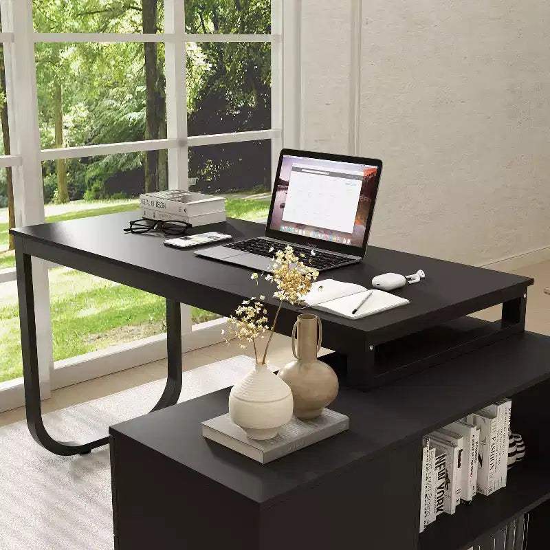 Scrivania da Ufficio a Pedistallo Singolo Famapy: Postazione di Lavoro Modulare con Organizzatore a 3 Cassetti, Ripiano Aperto e Spazio di Archiviazione Regolabile Scrivania per Computer per l'Home Office
