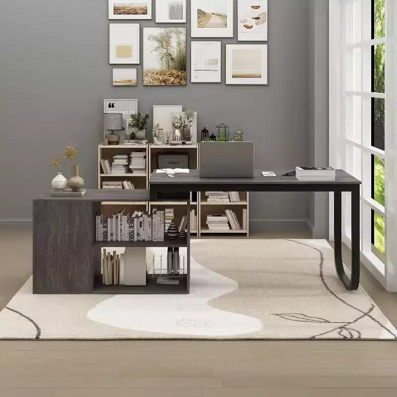 Bureau individuel Famapy : poste de travail modulaire avec organisateur à 3 tiroirs, étagère ouverte et rangement réglable - bureau d'ordinateur pour la maison