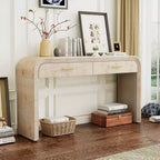 Tavolo Consolle con Silhouette Retro Unica e Stile Aperto, Due Cassetti Superiori (Finitura Legno Naturale)