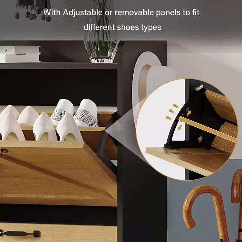 Meuble à chaussures avec 4 tiroirs basculants - Organisateur de rangement de chaussures autoportant pour l'entrée, Organisateur de chaussures avec séparation sec et humide et pieds en métal