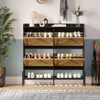 Meuble à chaussures avec 4 tiroirs basculants - Organisateur de rangement de chaussures autoportant pour l'entrée, Organisateur de chaussures avec séparation sec et humide et pieds en métal