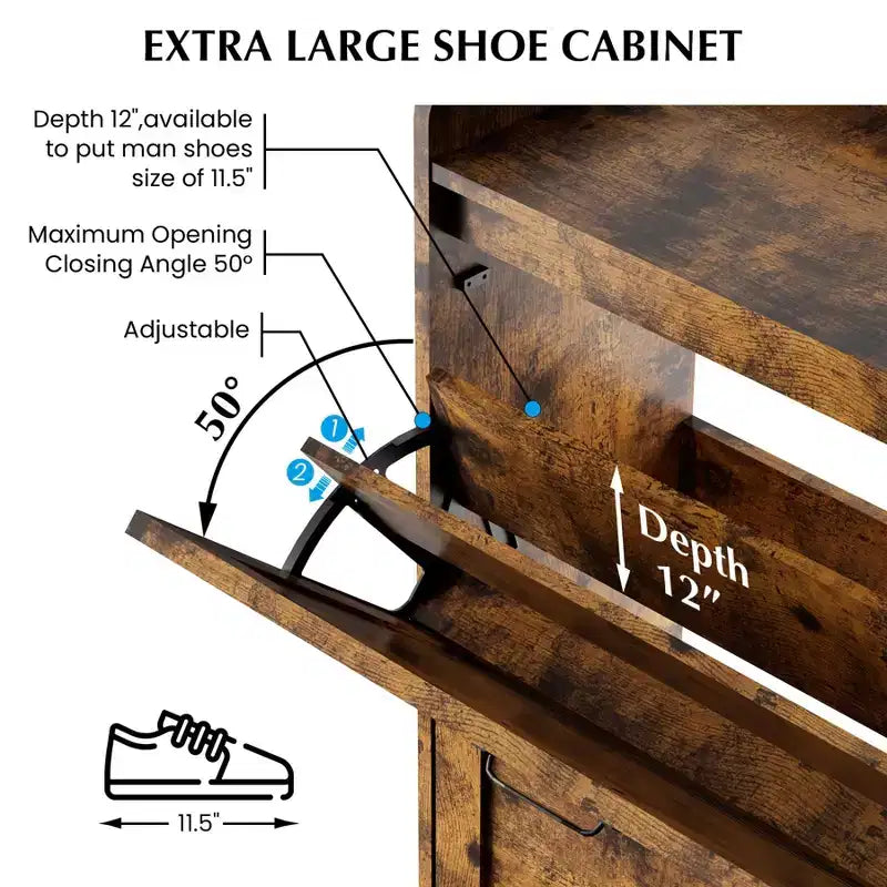 Meuble à chaussures avec 4 tiroirs basculants - Organisateur de rangement de chaussures autoportant pour l'entrée, Organisateur de chaussures avec séparation sec et humide et pieds en métal
