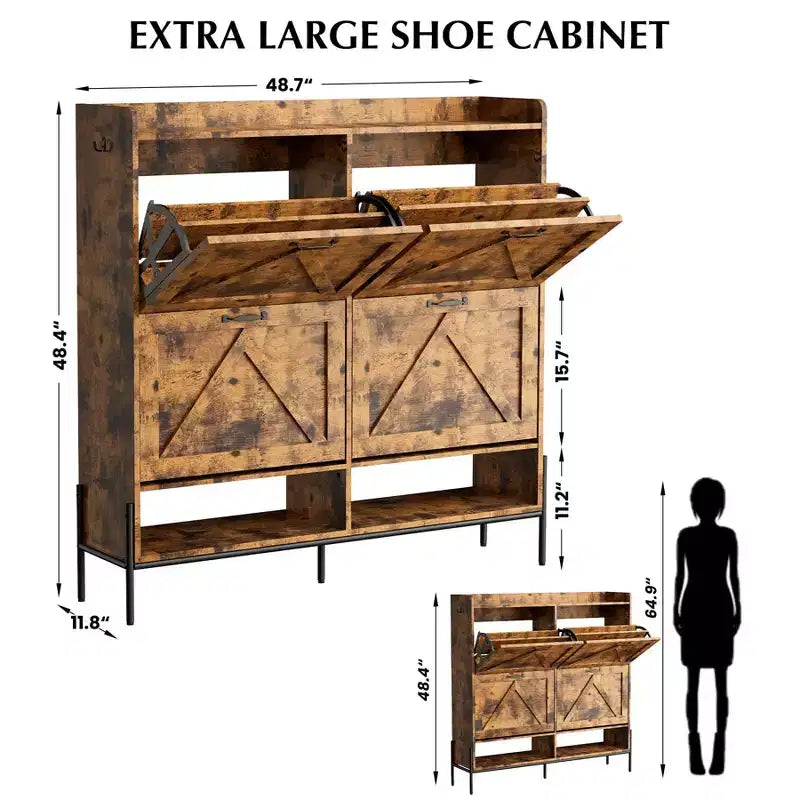 Meuble à chaussures avec 4 tiroirs basculants - Organisateur de rangement de chaussures autoportant pour l'entrée, Organisateur de chaussures avec séparation sec et humide et pieds en métal