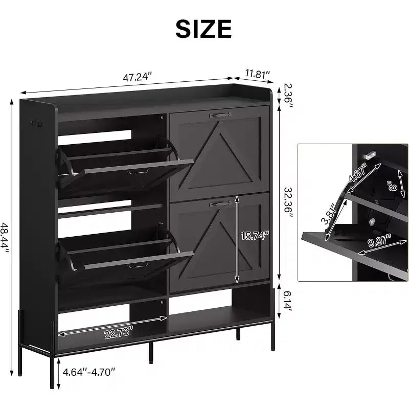 Scarpaiera con 4 Ante a Ribalta - Mobile Scarpiera Organizzatore Autoportante per Ingresso, Organizzatore per Scarpe con Separazione Asciutto/Bagnato e Gambe in Metallo