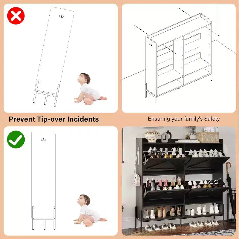 Scarpaiera con 4 Ante a Ribalta - Mobile Scarpiera Organizzatore Autoportante per Ingresso, Organizzatore per Scarpe con Separazione Asciutto/Bagnato e Gambe in Metallo